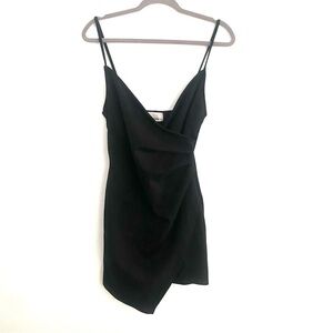 CAGE BLACK SPAGHETTI STRAP ASYMMETRICAL HEM BODYCON DRESS SIZE MEDIUM